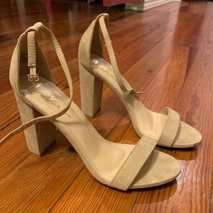 SOLD Lulus beige suede ankle strap heels